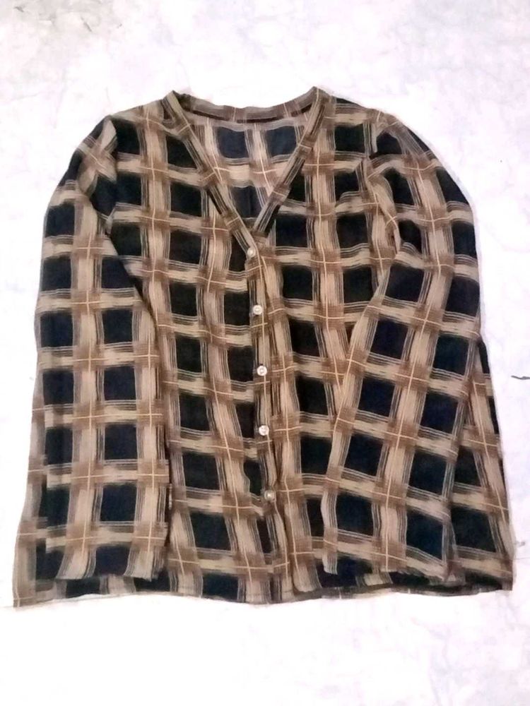 Chic Plaid Sheer Button-Up Top