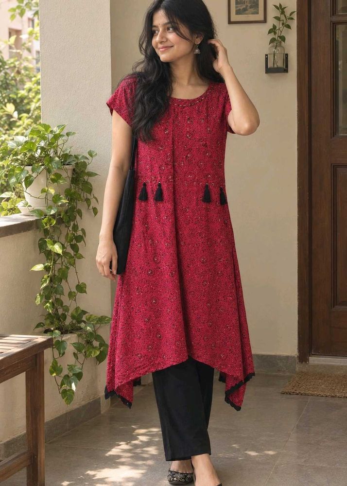Elegant red crepe kurti