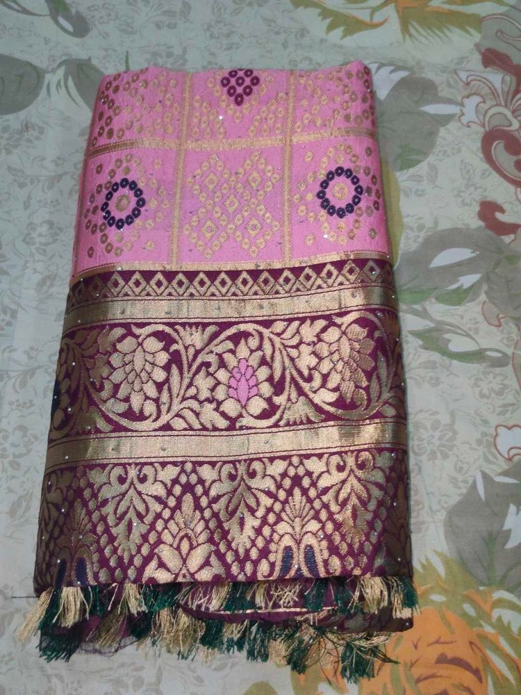 Pink Bandhani Silk Saree