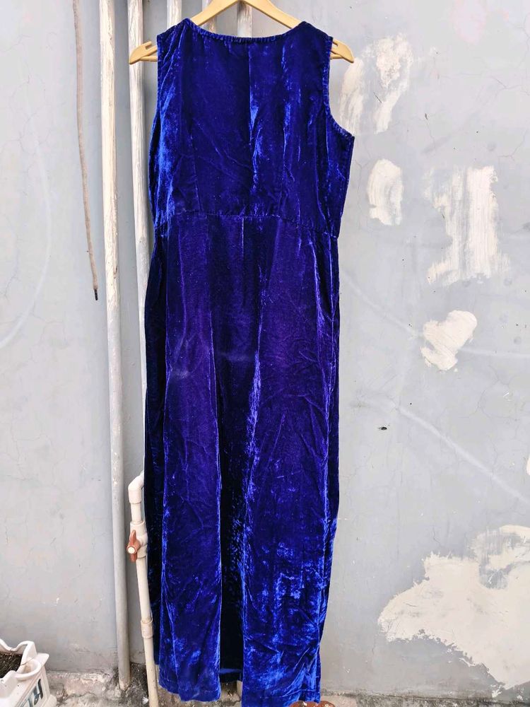 Elegant Blue Velvet Maxi Dress