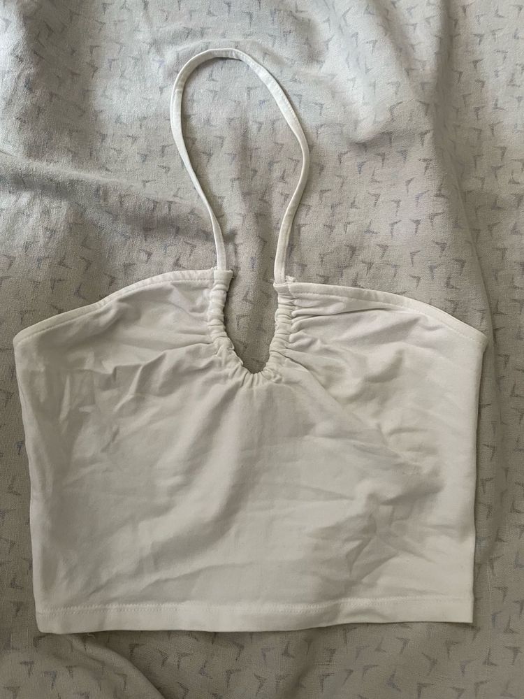 White Halter Neck Crop Top