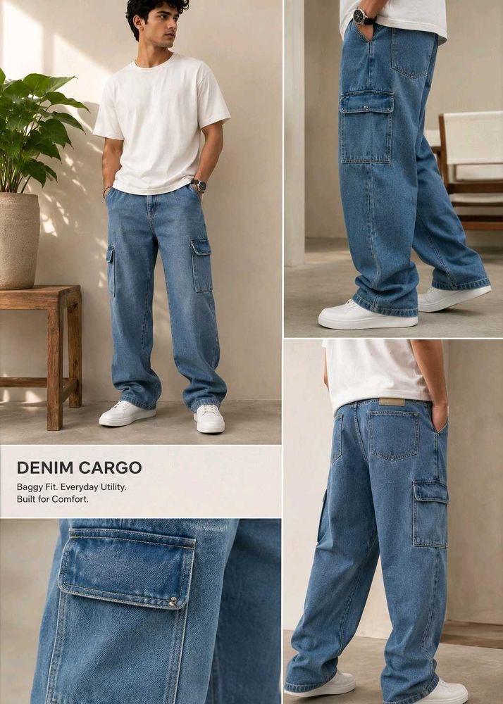 Men's Baggy Denim Cargo Jeans perfect for 12 to 15