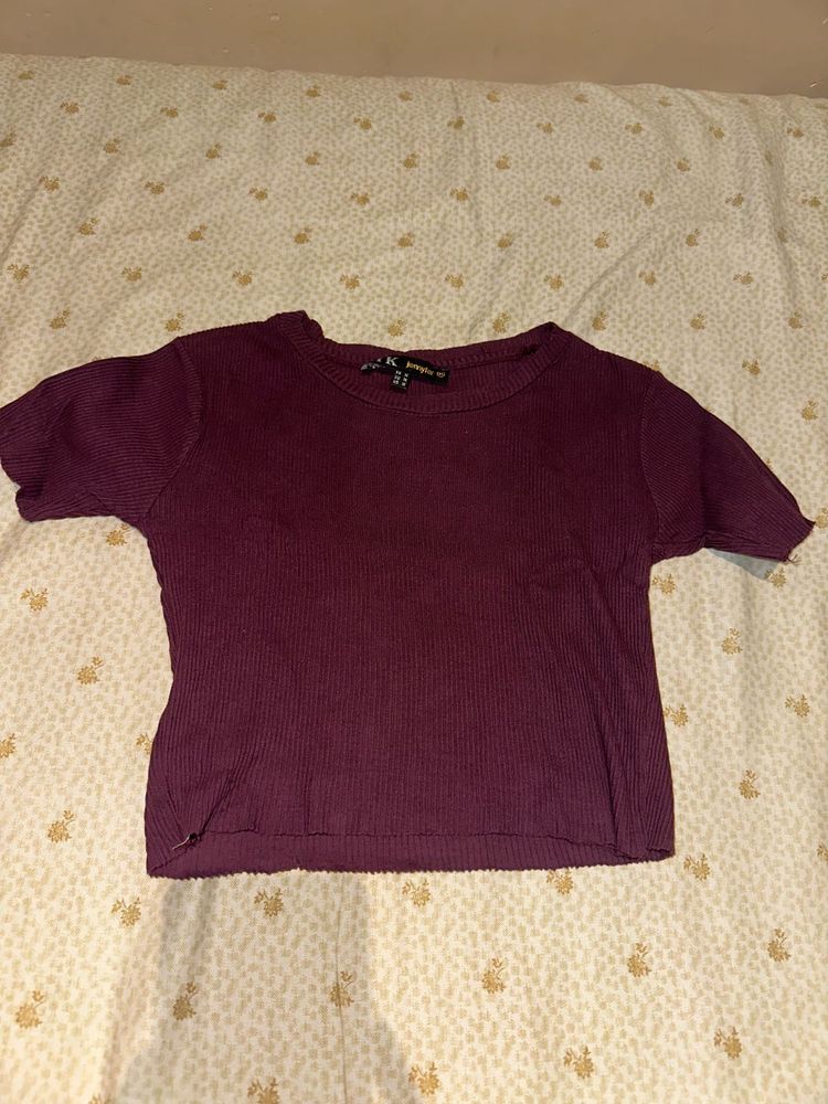 Ribbed Burgundy Crop Top
