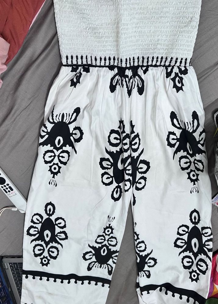 Boho Black &amp; White Printed Jumpsuit