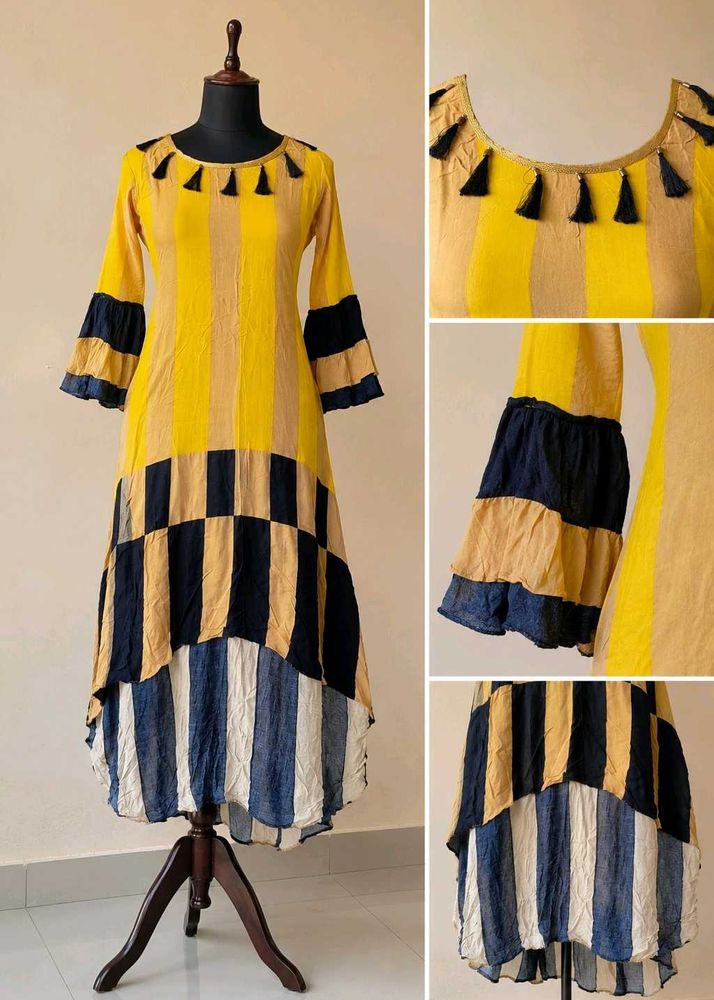 Yellow &amp; Navy Striped Kurta