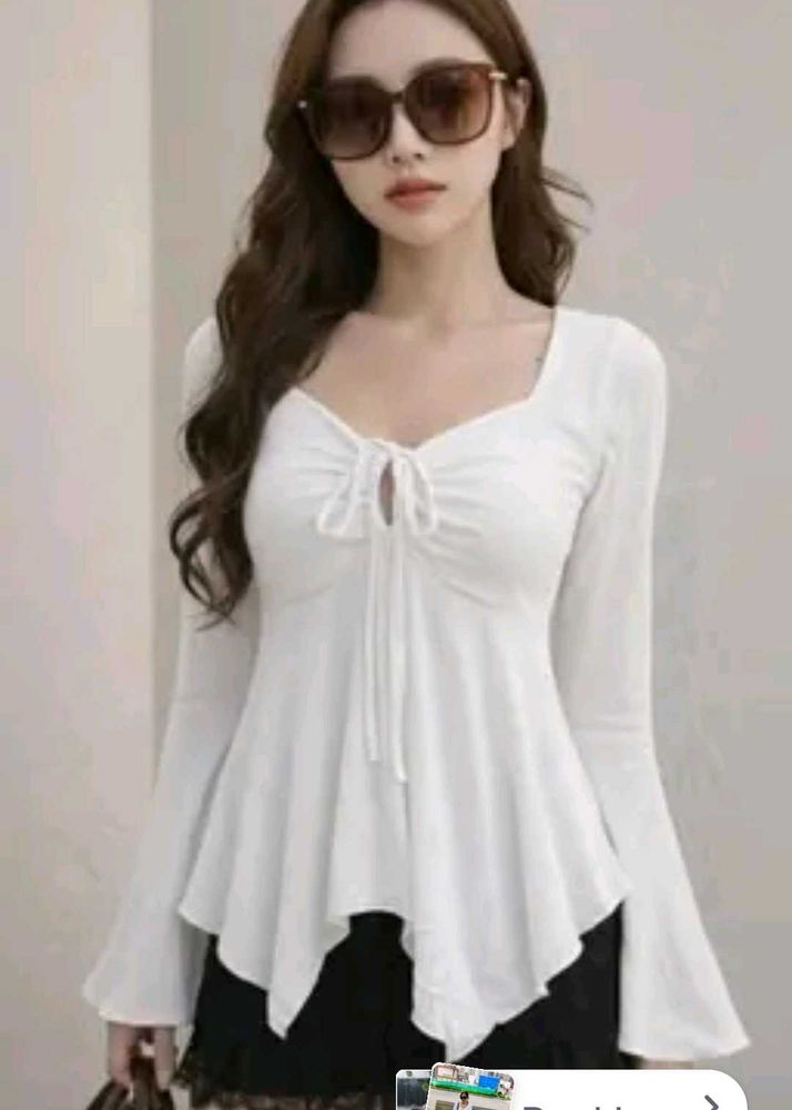 Chic White Tie-Front Flared Sleeve Top