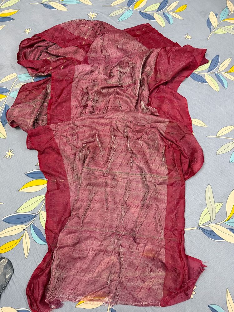 Maroon Silk Saree with Gold Work