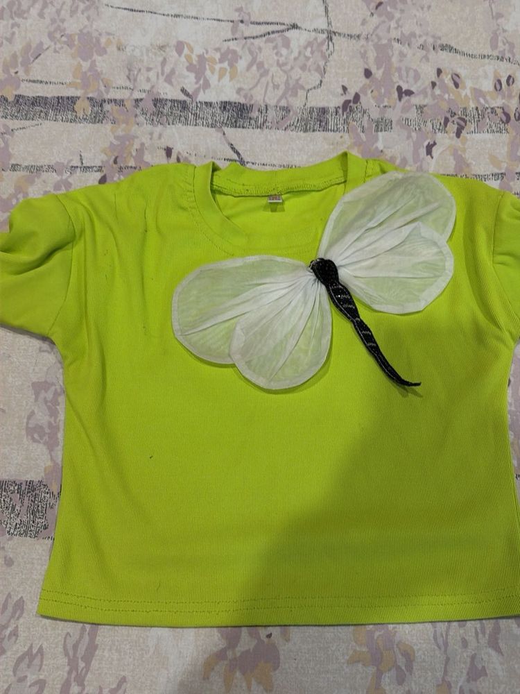 Lime Green T-Shirt with Butterfly Applique