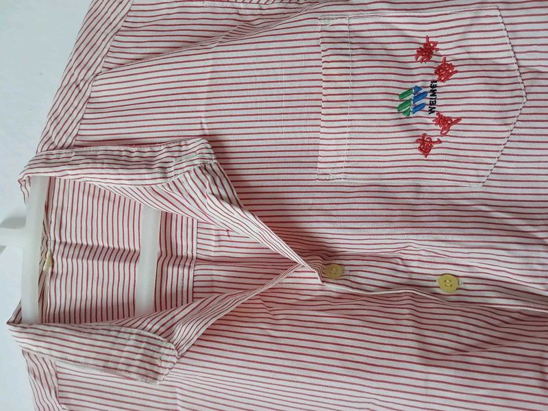 Red Striped Button-Up Shirt