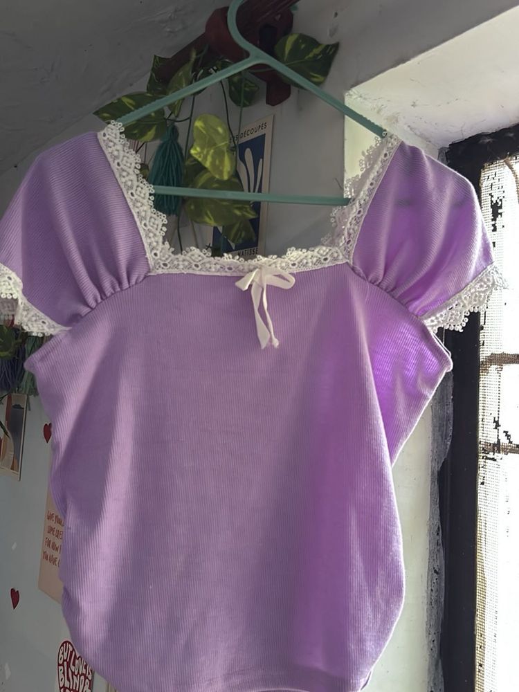 Sweetheart Lace Trim Purple Top