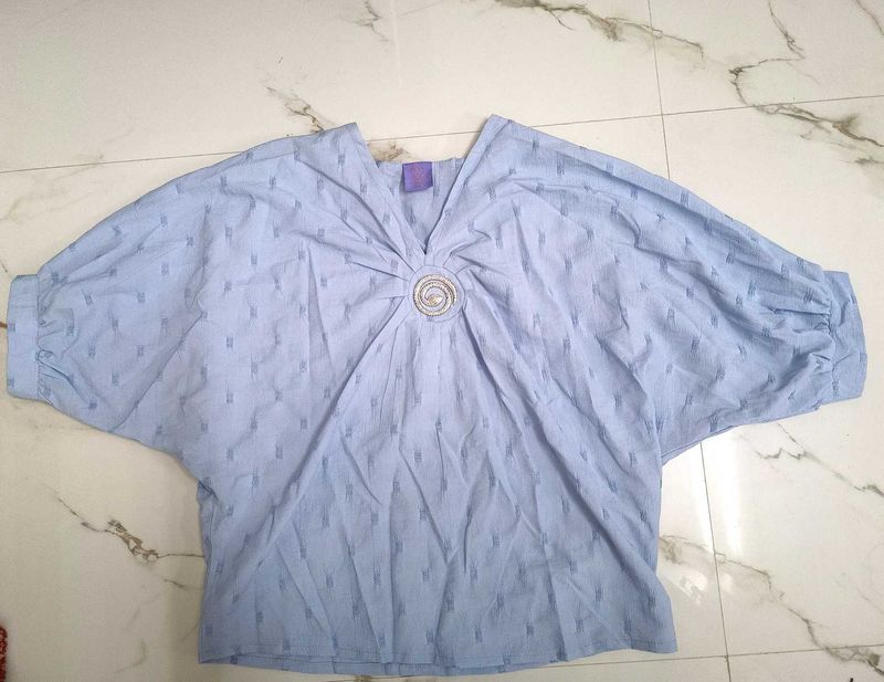 Light Blue Embellished V-Neck top