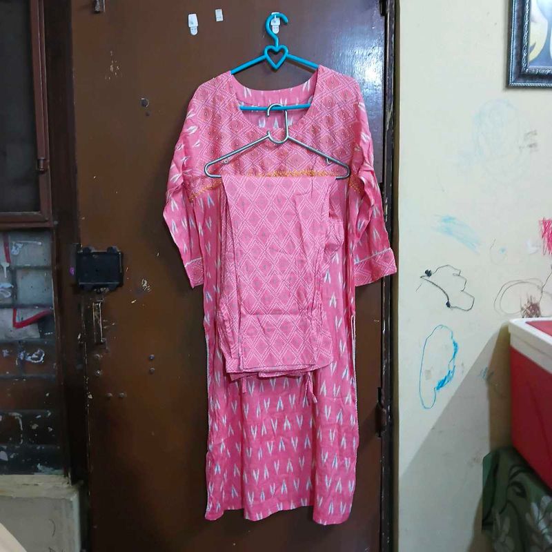 Pink Printed Kurta Set with Pants
