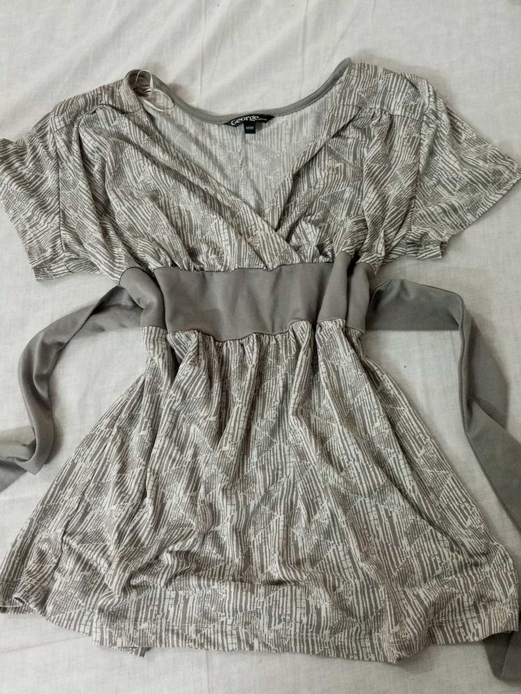 Gray Abstract v-neck Print Wrap Top