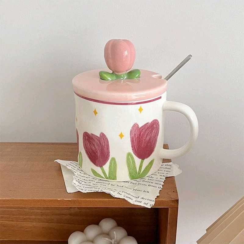 Cute Tulip Mug with Lid