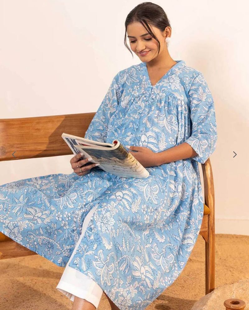 Janasya Printed A Line Kurti - Pure Cotton