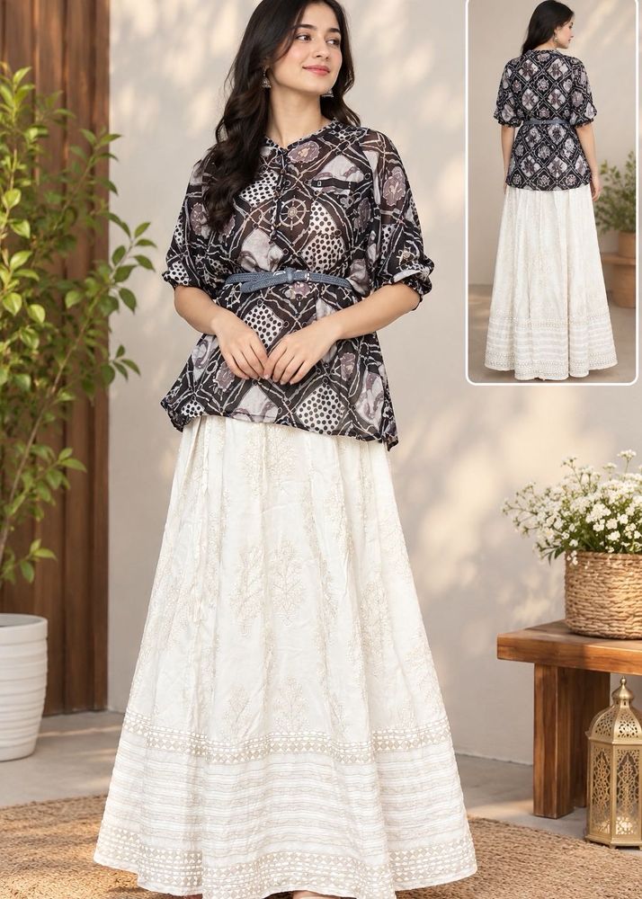 Elegant Ethnic Top and Skirt Set