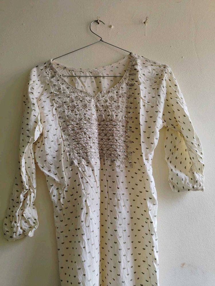 Embellished Cream Kurta