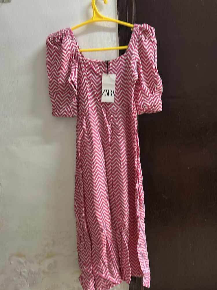 Zara Pink Chevron Print Dress