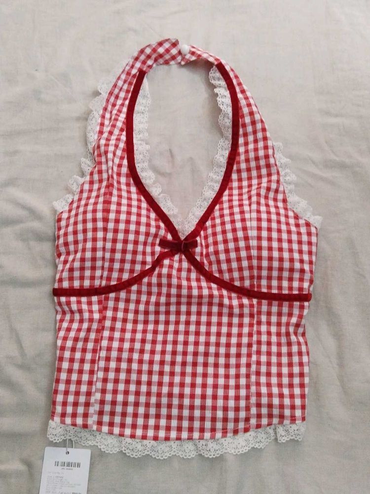 Cute Red Gingham Halter Top