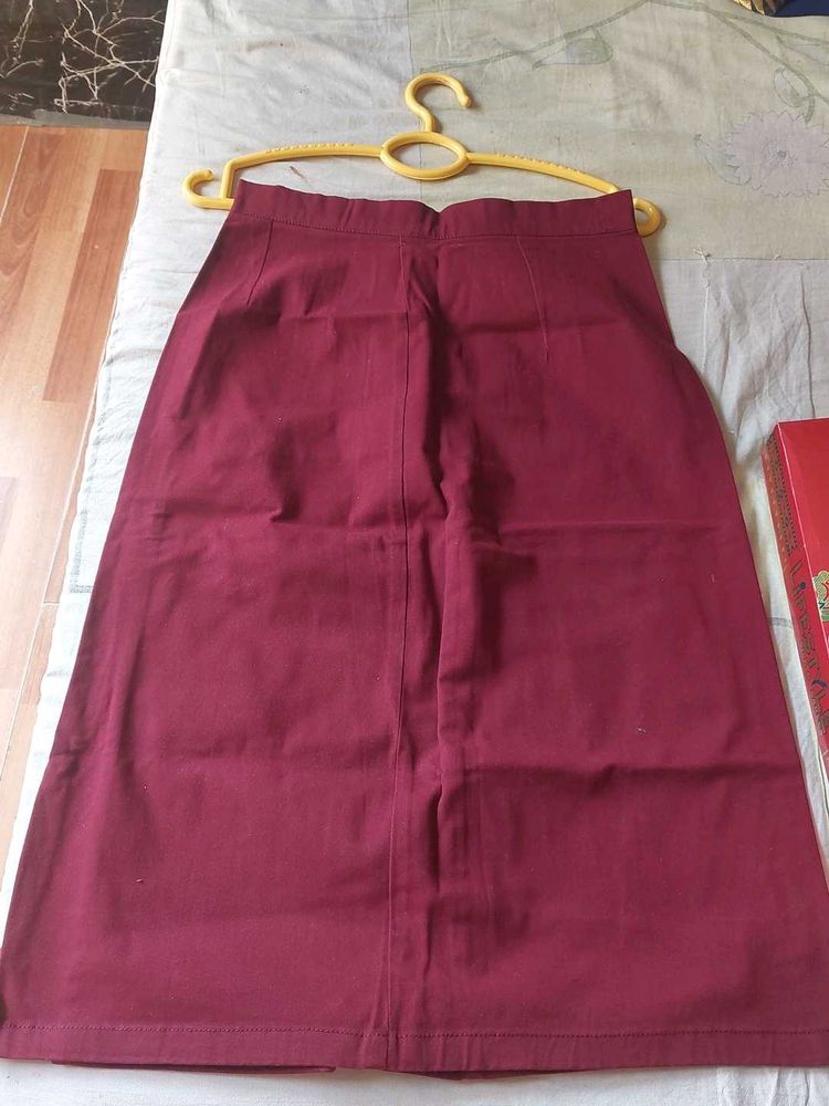 Maroon Cotton A-line Skirt