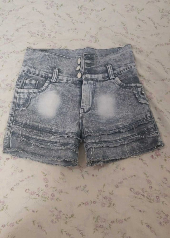 Acid Wash Denim High-Waisted Shorts for girls