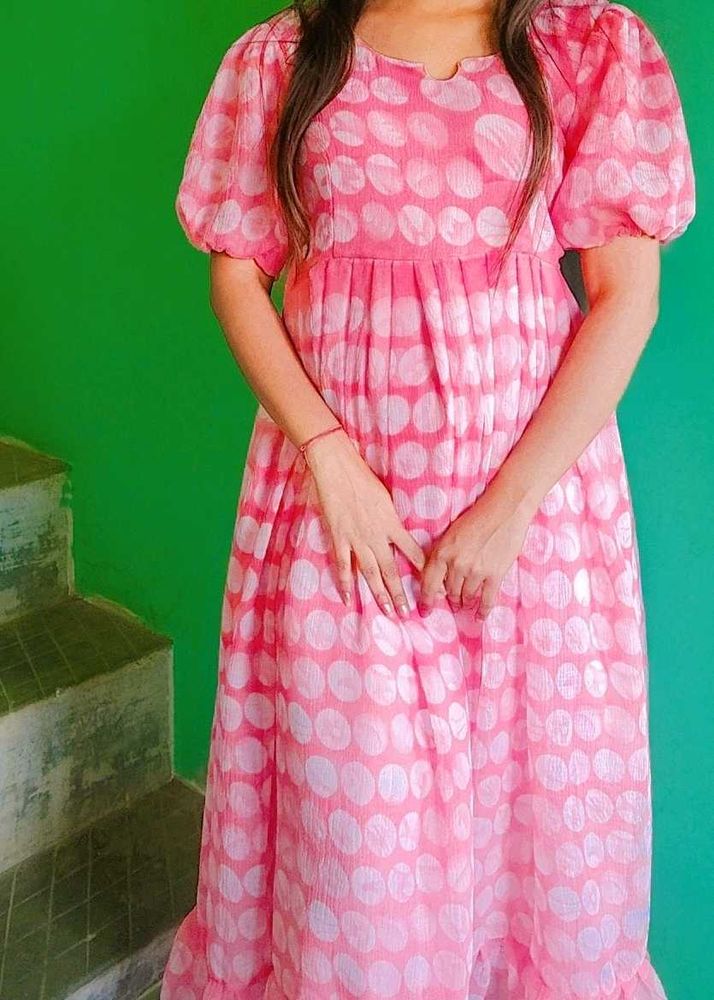 Pink Polka Dot Midi Dress
