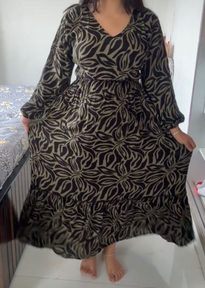 Boho Floral Print Maxi Dress balloon sleeves