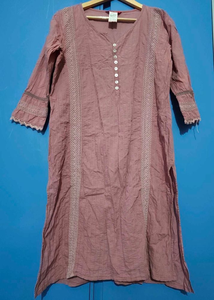 Boho Pink Kurta with Lace Detail