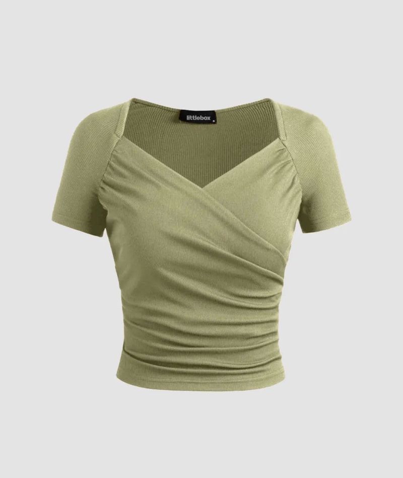 Stylish Ruched Olive Green Top