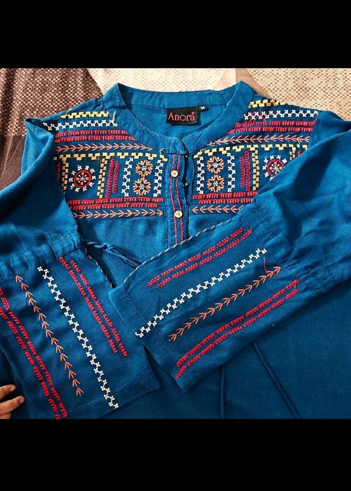 Boho Embroidered Blue Kurti