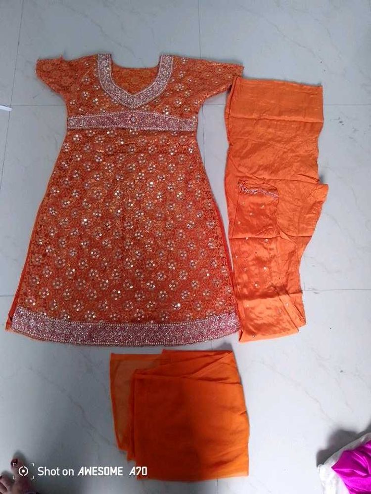 Orange Embellished Salwar Kameez Suit