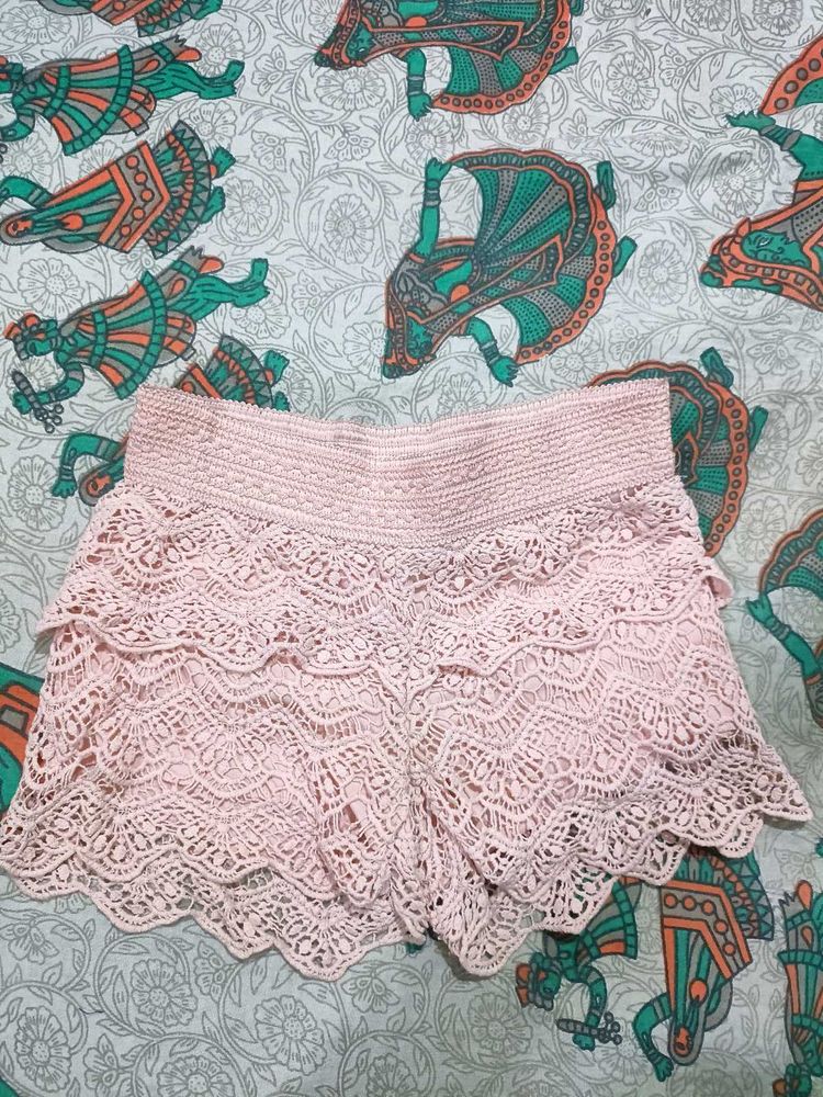 Pink Lace Layered Shorts