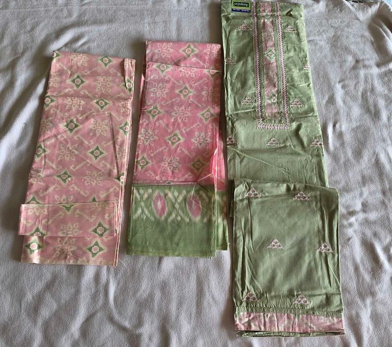 Elegant Green material with Pink Embroidery