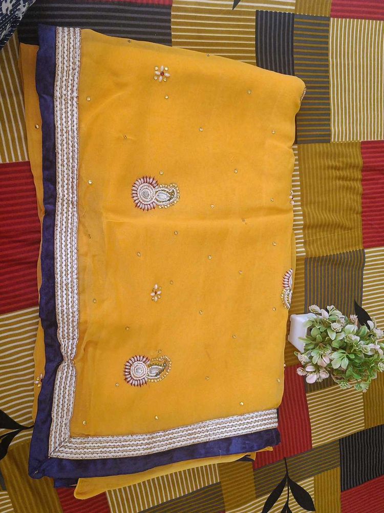 mustard Embroidered Saree