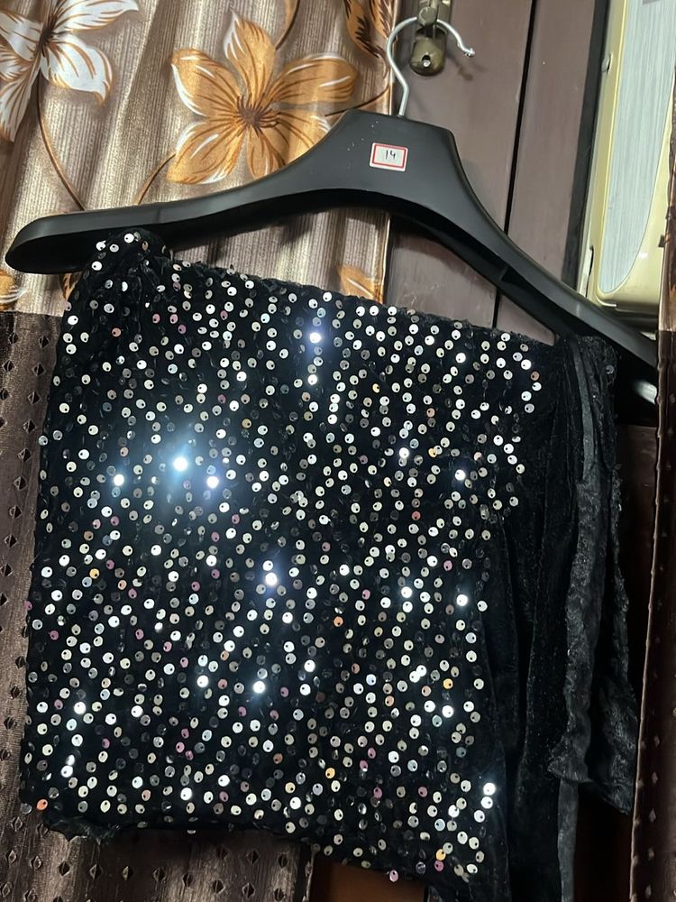 Black Sequin Blouse Piece Unstitched