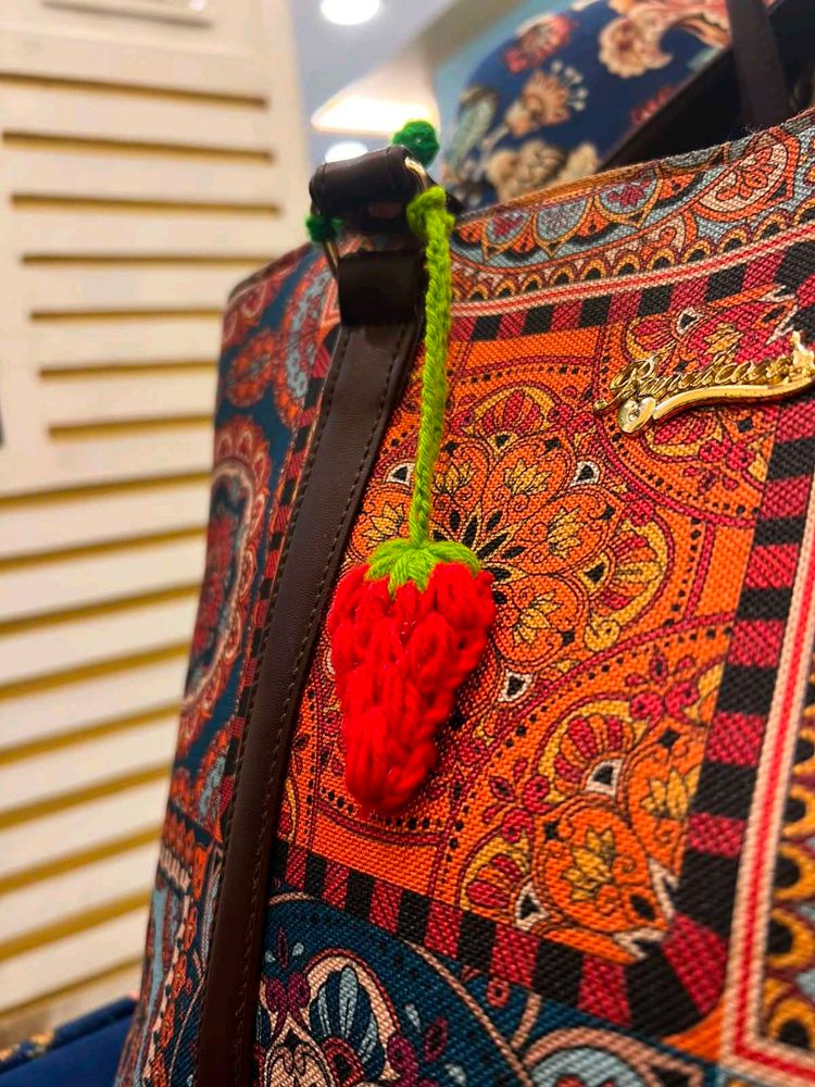 Handmade Crocheted Strawberry bag charm