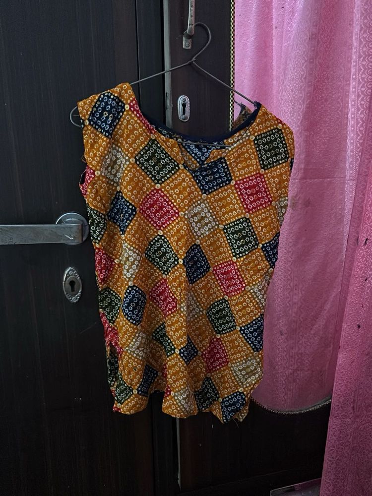 Vibrant Ethnic Print Sleeveless Blouse