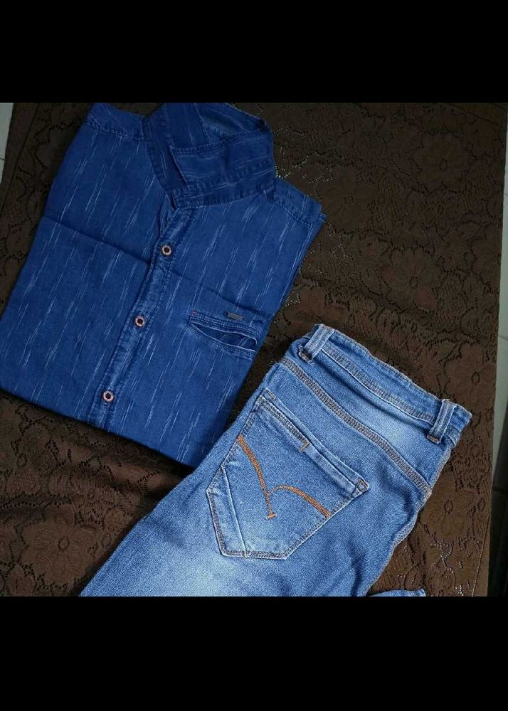 Denim Pant With Cotton Shirt