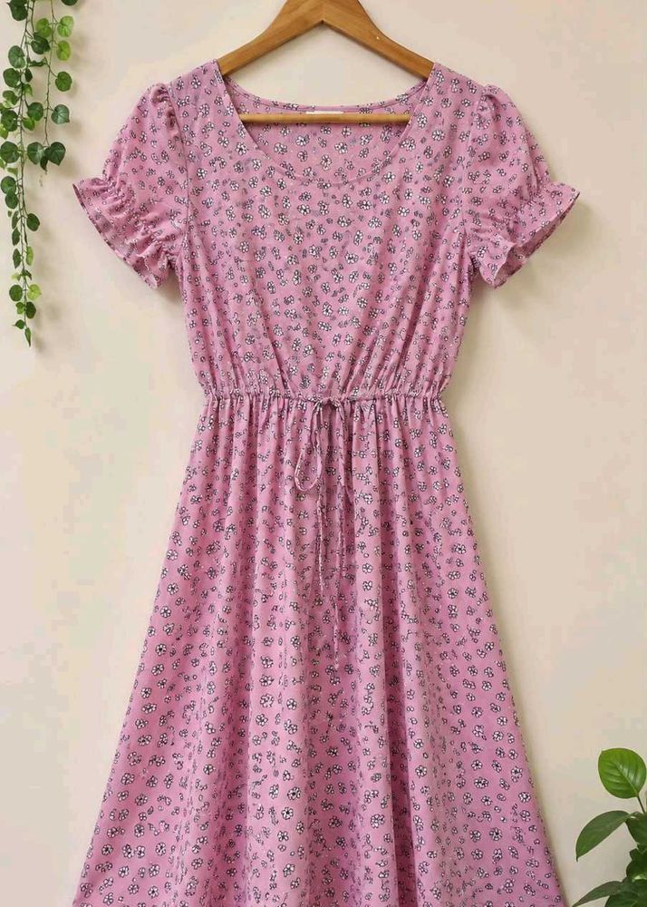 Pink Floral Print Midi Dress