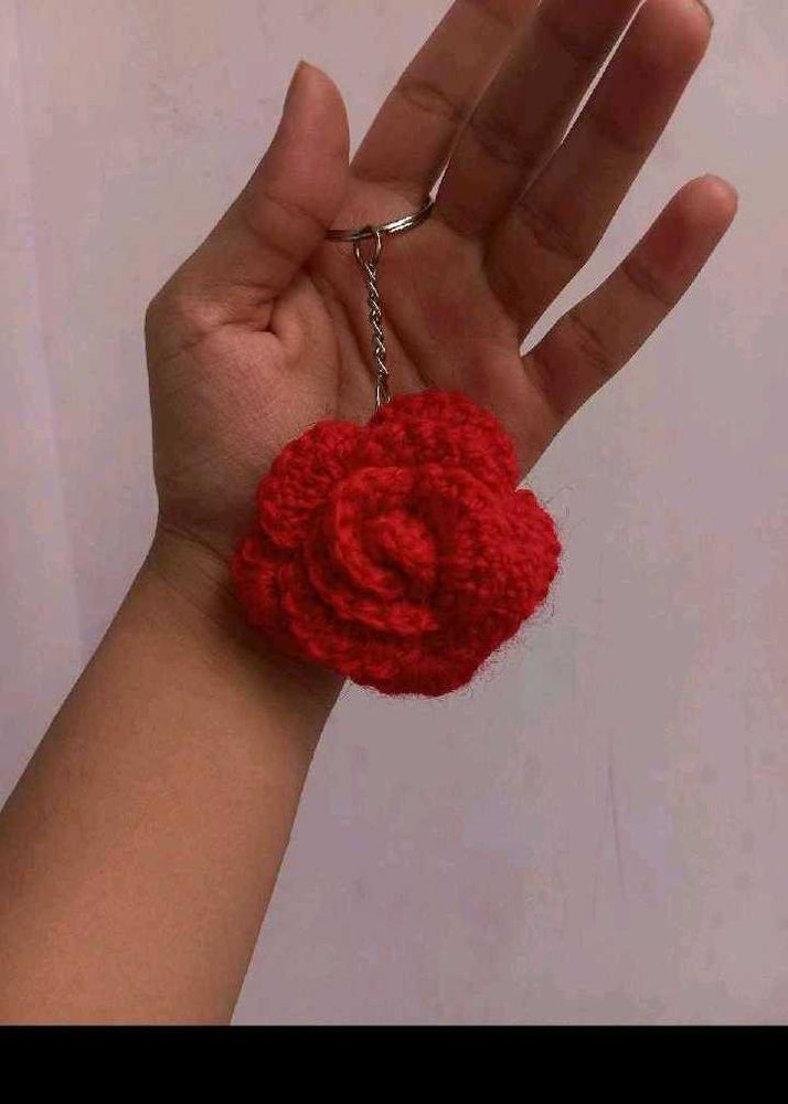 Handmade Crochet Rose Keychain