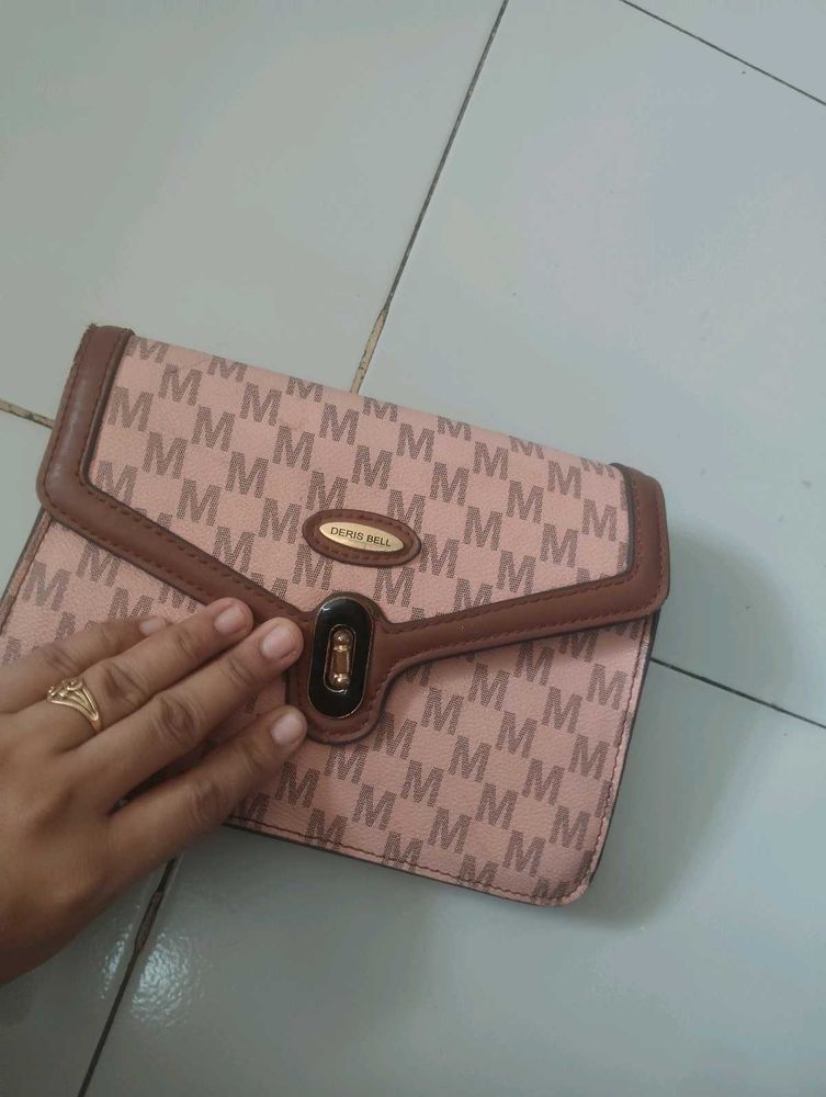 Deris Bell Pink Monogram Clutch