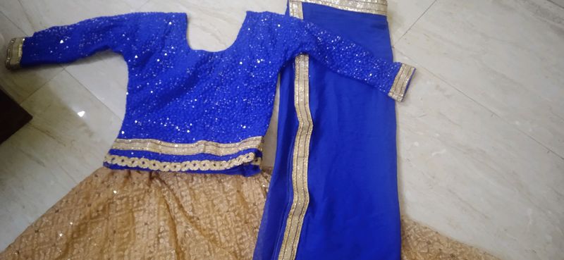 Blue golden Sequin Lehenga Set