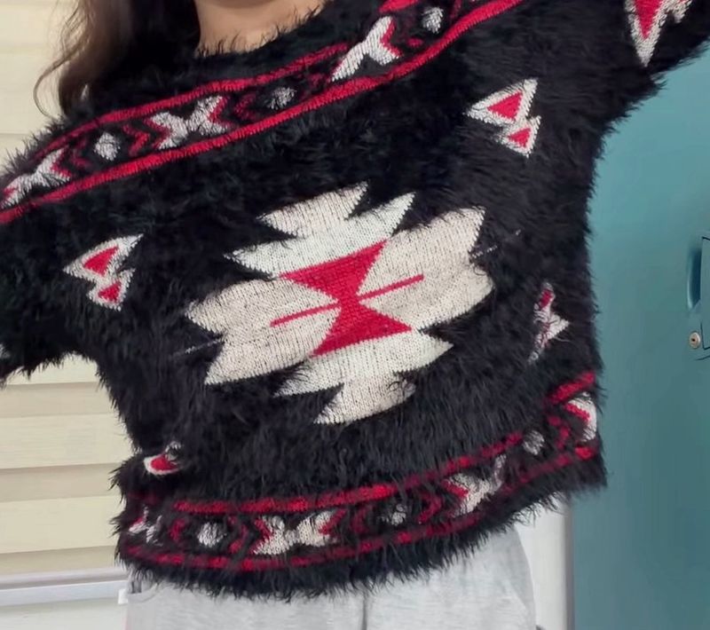 Cozy Aztec Print Fuzzy Sweater