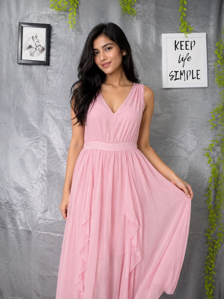 SHEIN Elegant Pink Flowy Maxi Dress