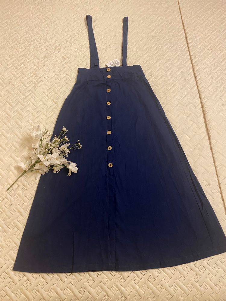 Navy Dungaree Maxi Skirt