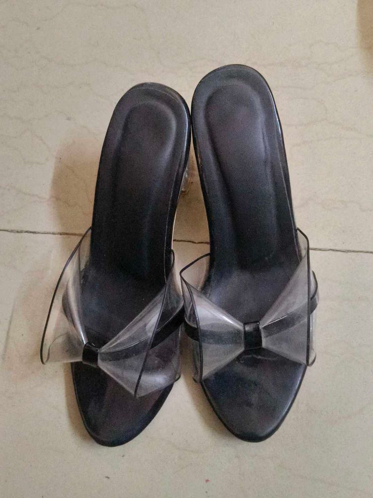 Clear Bow Heeled Sandals
