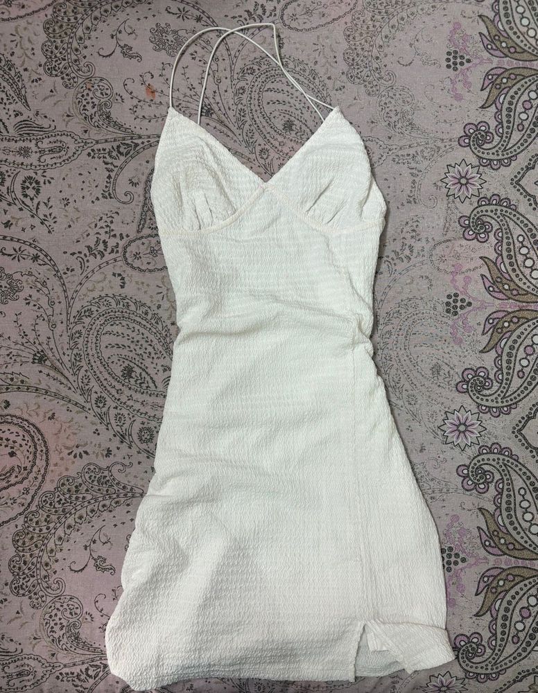 White Textured Mini Dress