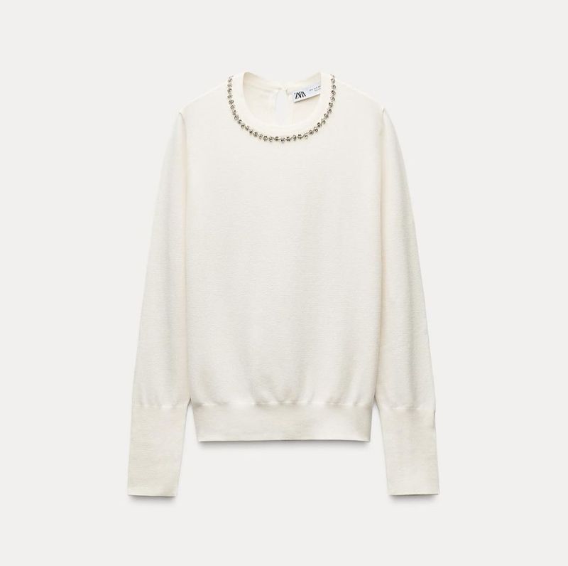 Zara Sweater with Embellished Neckline