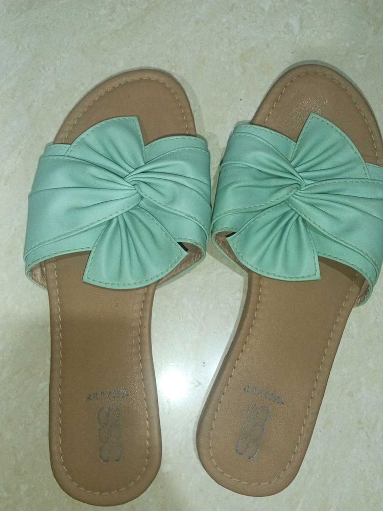 Street style store Cute Mint Bow Slide Sandals
