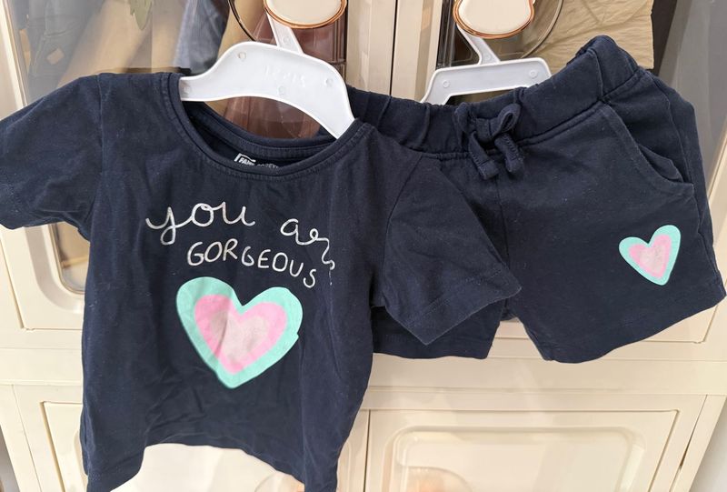 Navy Heart Print t-shirt &amp; shorts